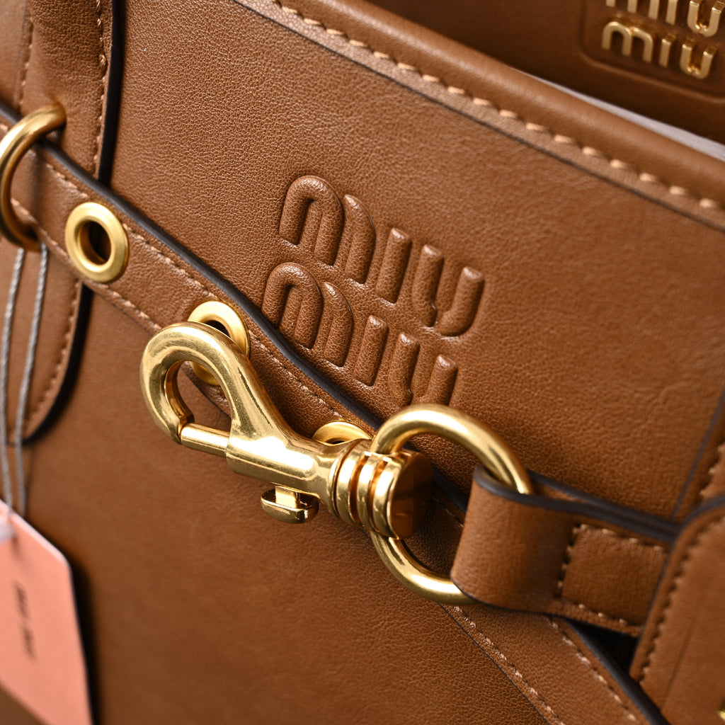 Miu Miu Leather Tote Bag – Elegant Caramel Brown product image 13, provided for visual reference and product detail review