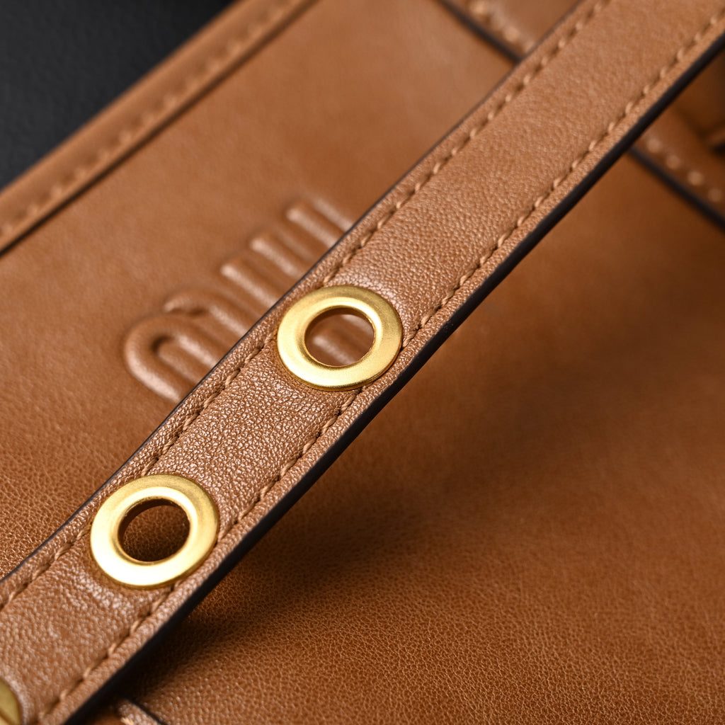 Miu Miu Leather Tote Bag – Elegant Caramel Brown product image 3, provided for visual reference and product detail review