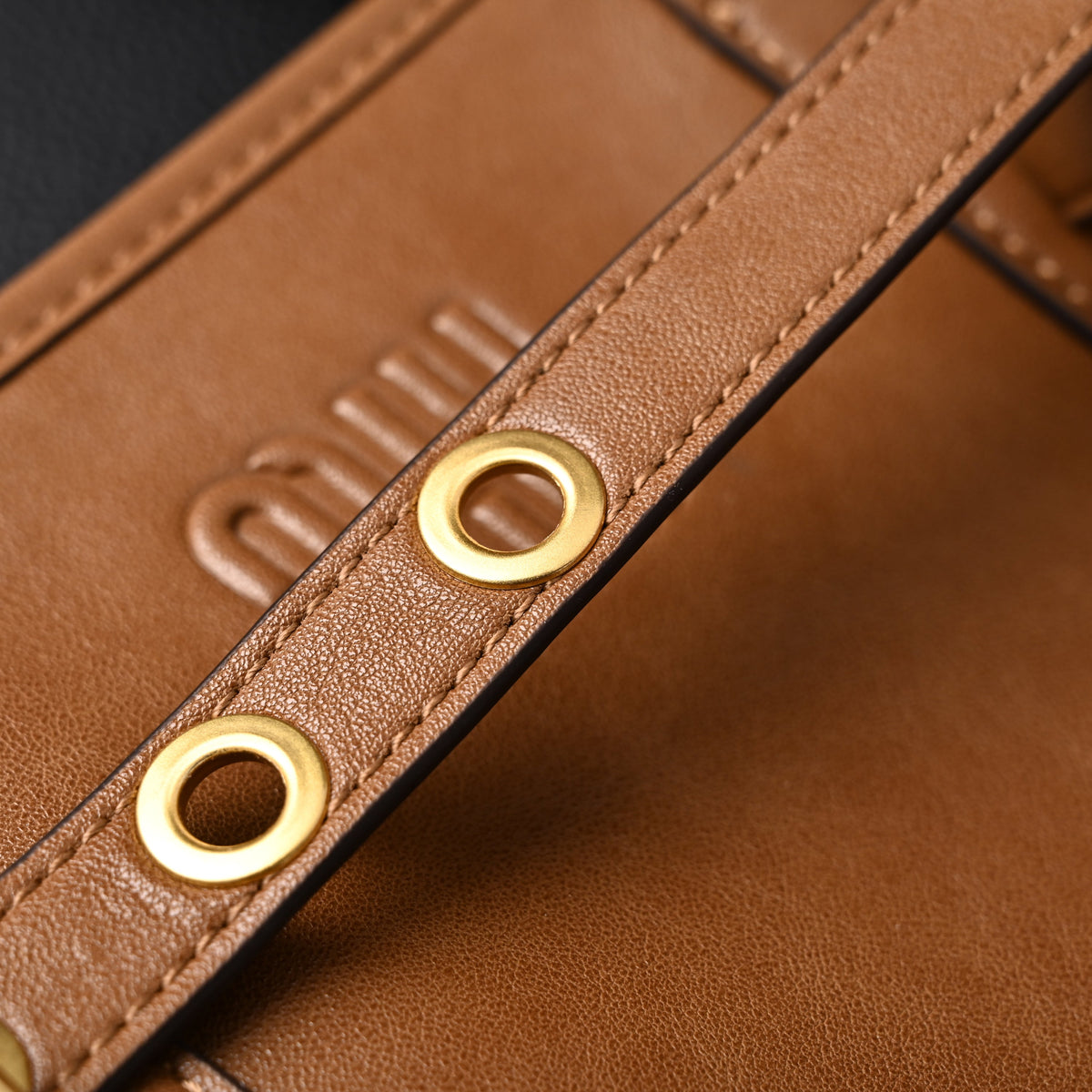 Miu Miu Leather Tote Bag – Elegant Caramel Brown product image 3, provided for visual reference and product detail review