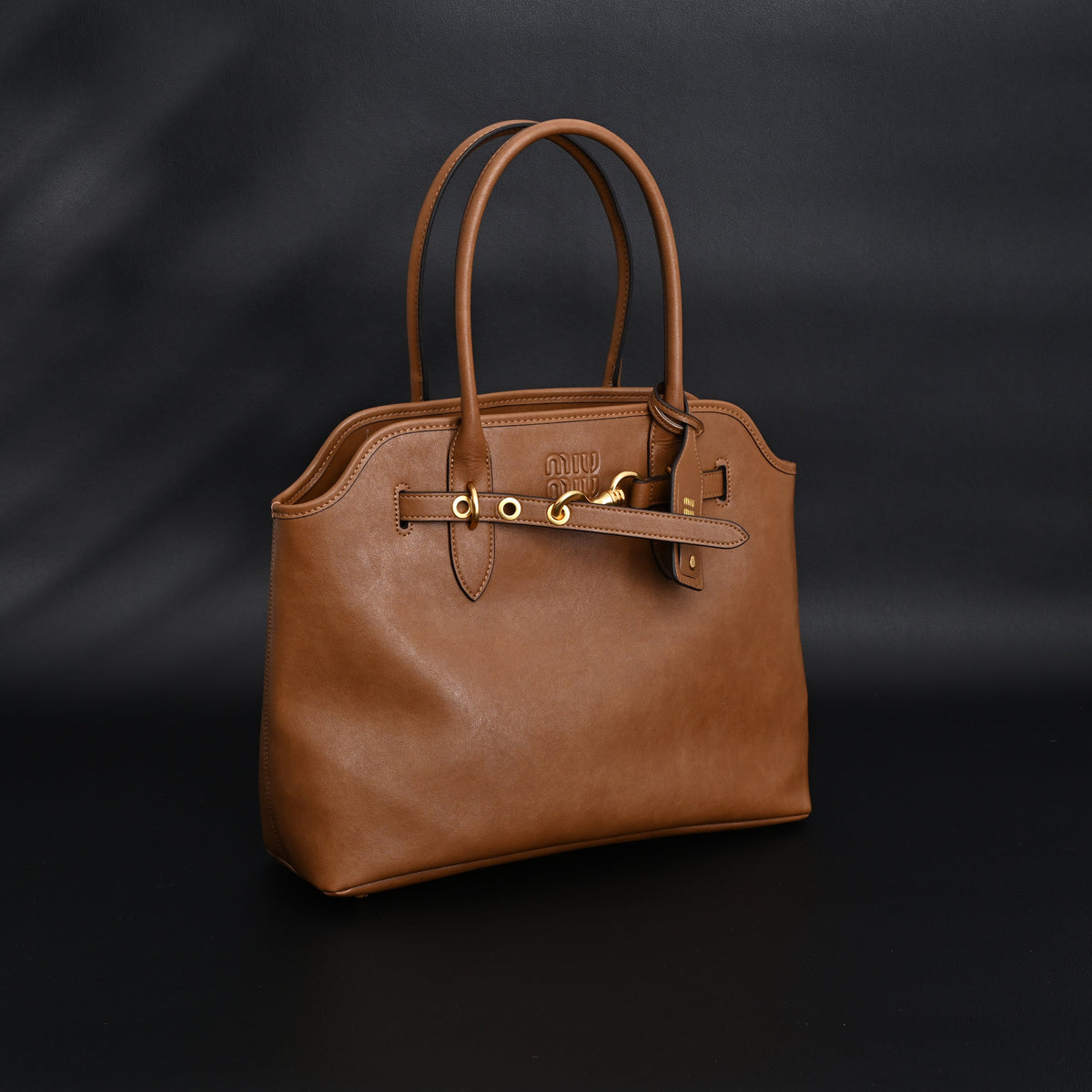Miu Miu Leather Tote Bag – Elegant Caramel Brown product image 4, provided for visual reference and product detail review