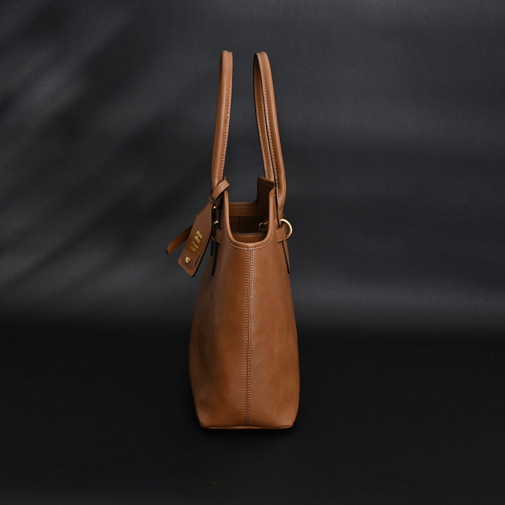 Miu Miu Leather Tote Bag – Elegant Caramel Brown product image 8, provided for visual reference and product detail review