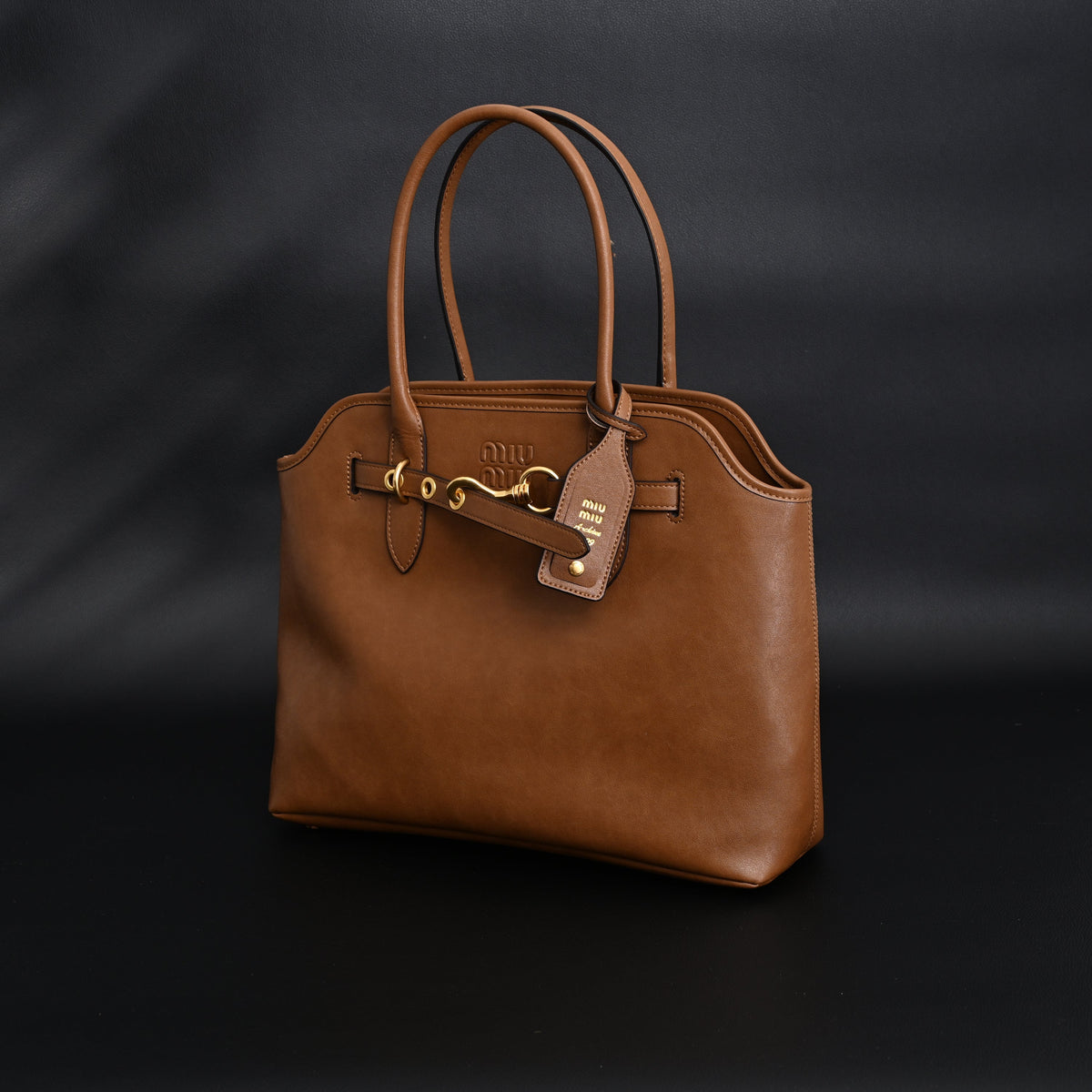Miu Miu Leather Tote Bag – Elegant Caramel Brown product image 5, provided for visual reference and product detail review