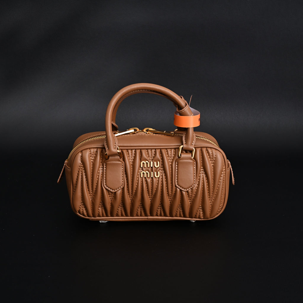 Miu Miu Matelassé Leather Top Handle Bag – Caramel Brown product image 6, provided for visual reference and product detail