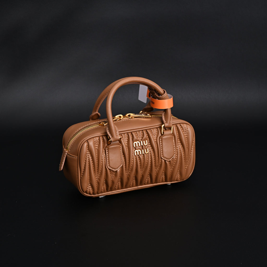 Miu Miu Matelassé Leather Top Handle Bag – Caramel Brown product image 7, provided for visual reference and product detail