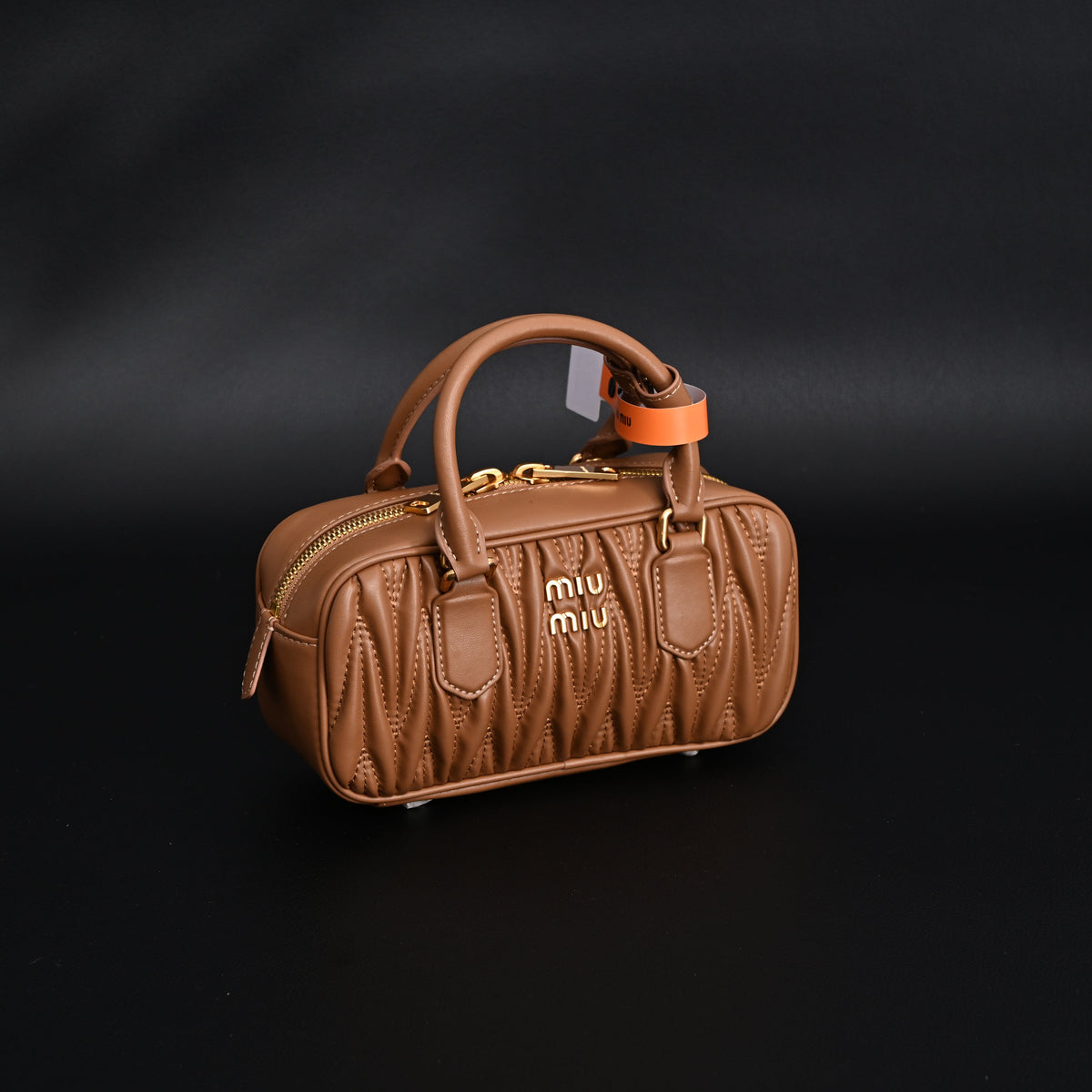 Miu Miu Matelassé Leather Top Handle Bag – Caramel Brown product image 7, provided for visual reference and product detail