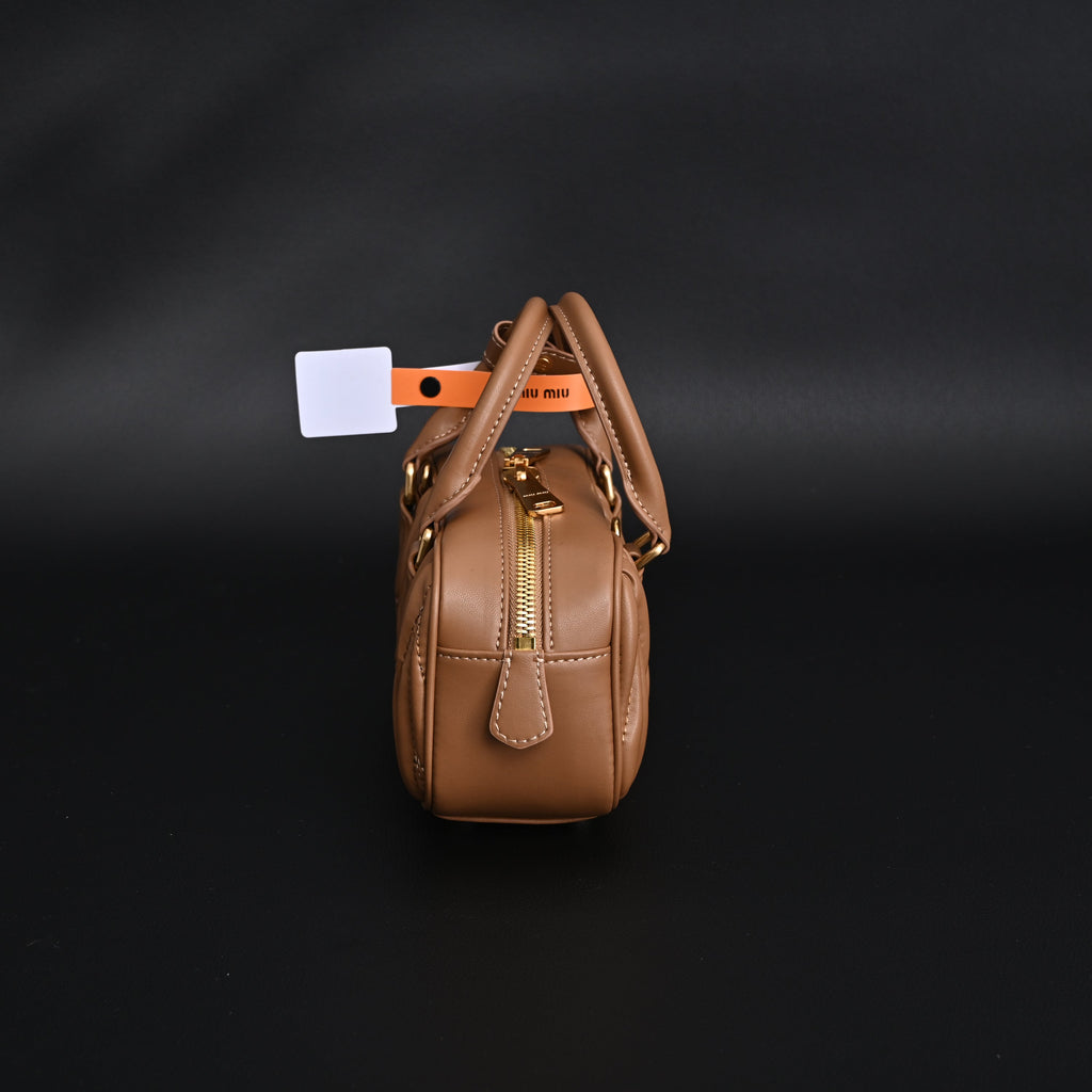 Miu Miu Matelassé Leather Top Handle Bag – Caramel Brown product image 8, provided for visual reference and product detail