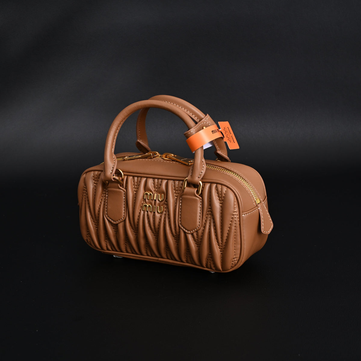 Miu Miu Matelassé Leather Top Handle Bag – Caramel Brown product image 11, provided for visual reference and product detail