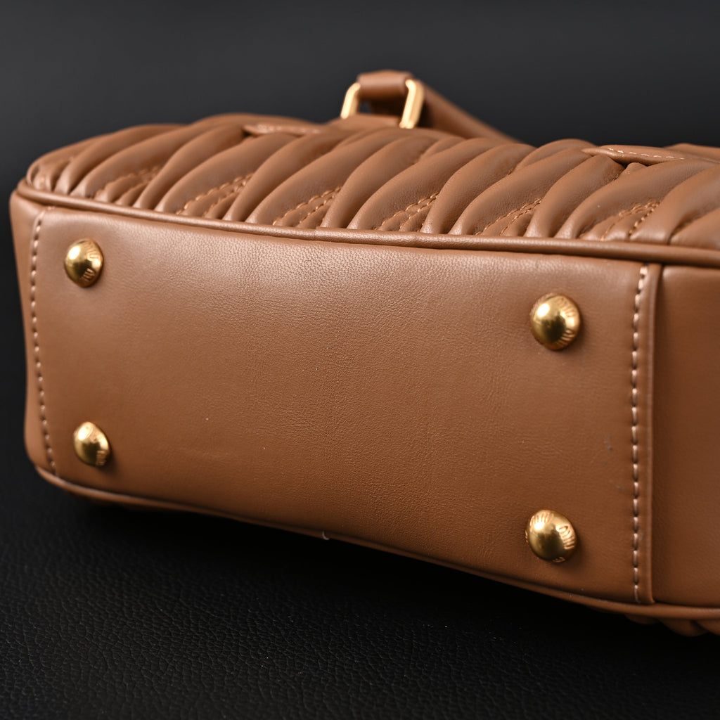 Miu Miu Matelassé Leather Top Handle Bag – Caramel Brown product image 12, provided for visual reference and product detail