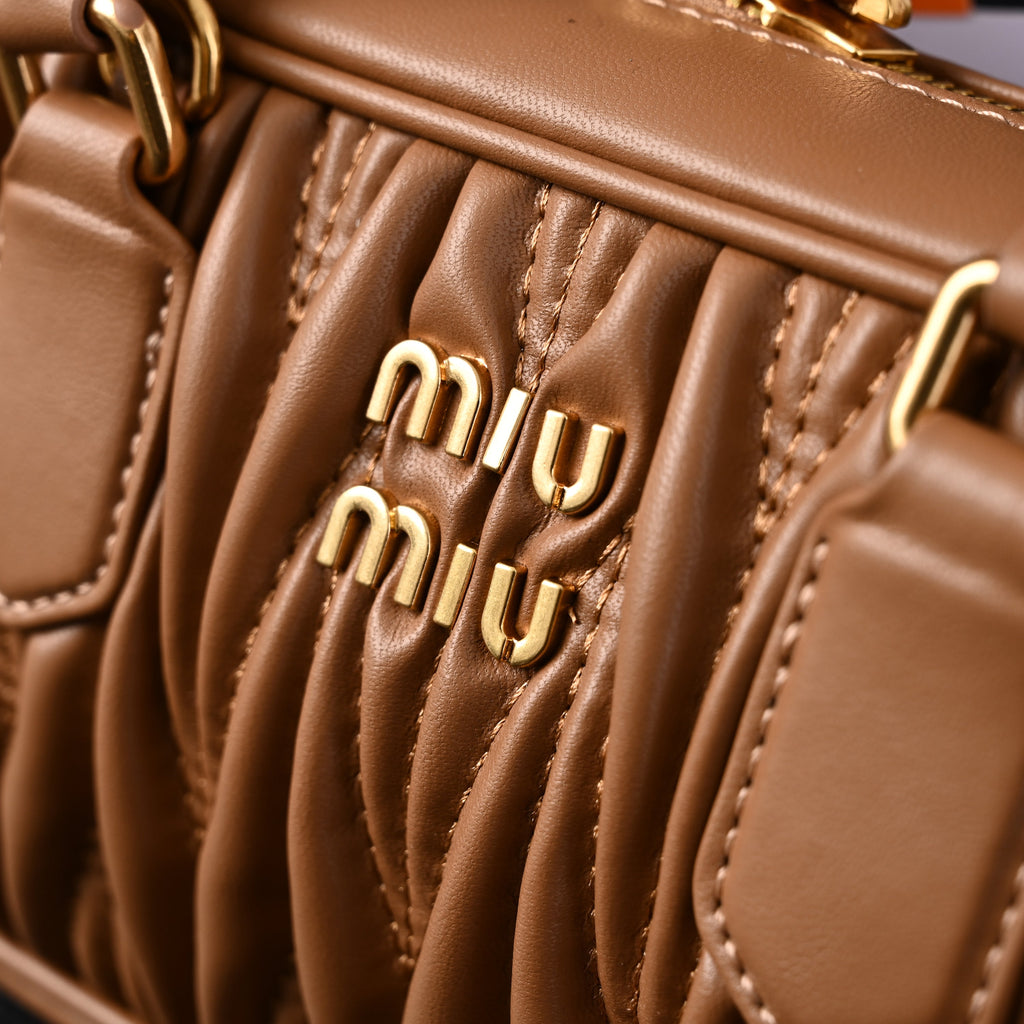 Miu Miu Matelassé Leather Top Handle Bag – Caramel Brown product image 13, provided for visual reference and product detail