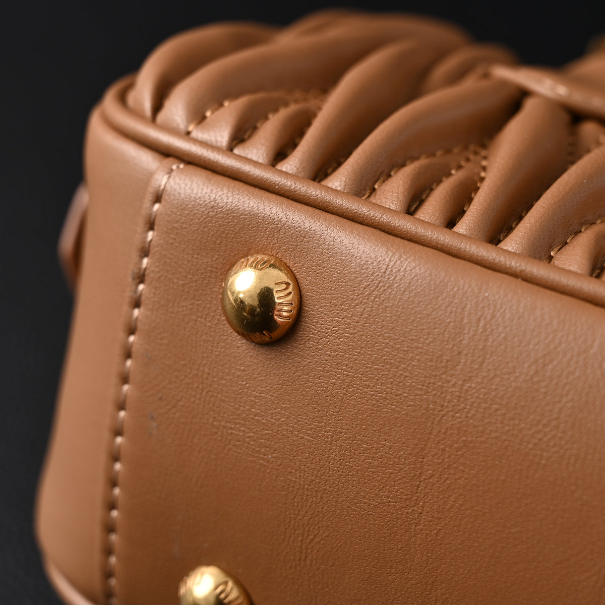 Miu Miu Matelassé Leather Top Handle Bag – Caramel Brown product image 17, provided for visual reference and product detail
