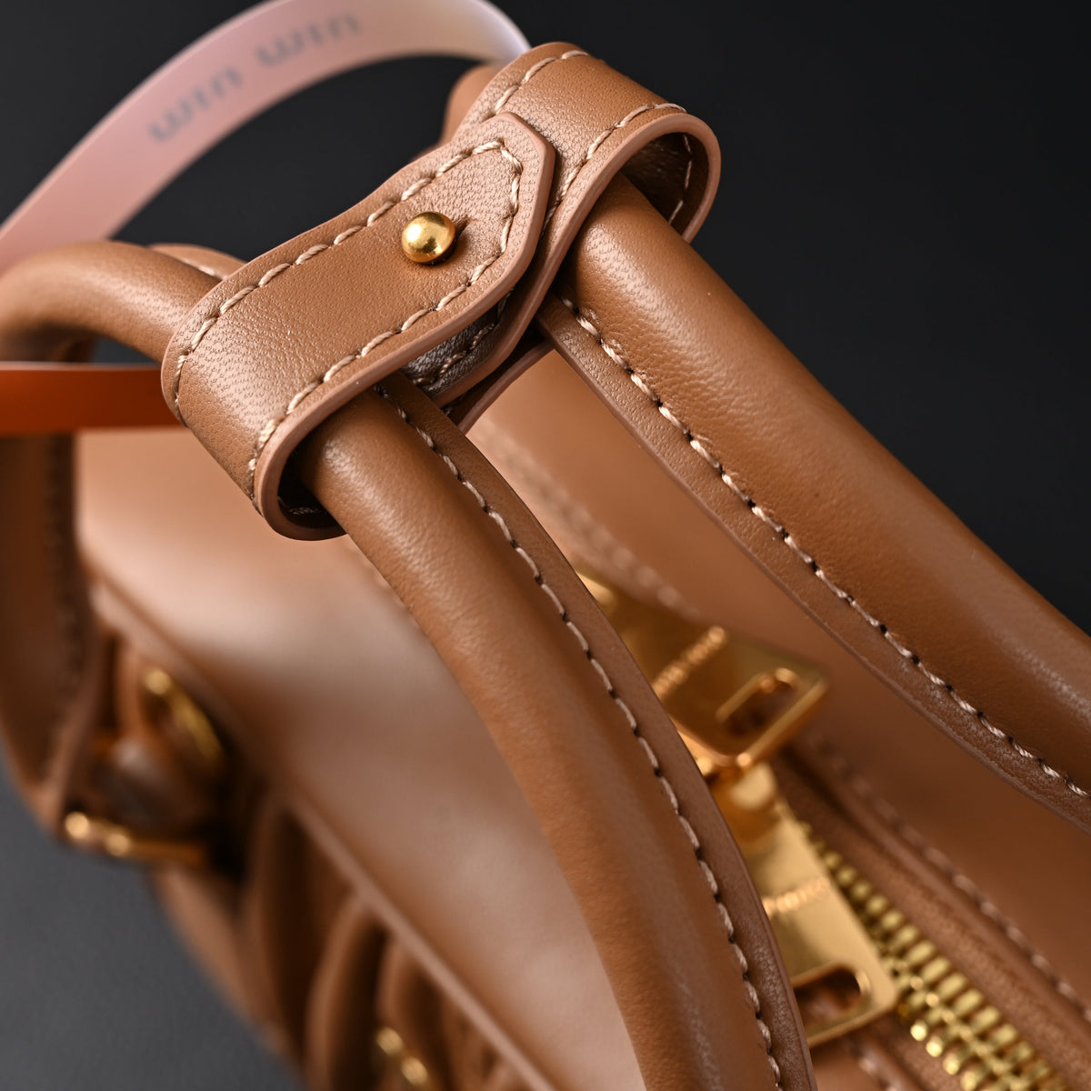 Miu Miu Matelassé Leather Top Handle Bag – Caramel Brown product image 18, provided for visual reference and product detail