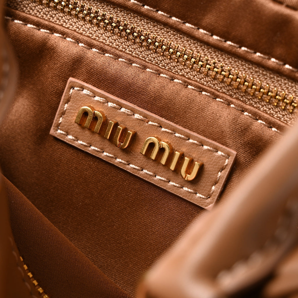 Miu Miu Matelassé Leather Top Handle Bag – Caramel Brown product image 2, provided for visual reference and product detail
