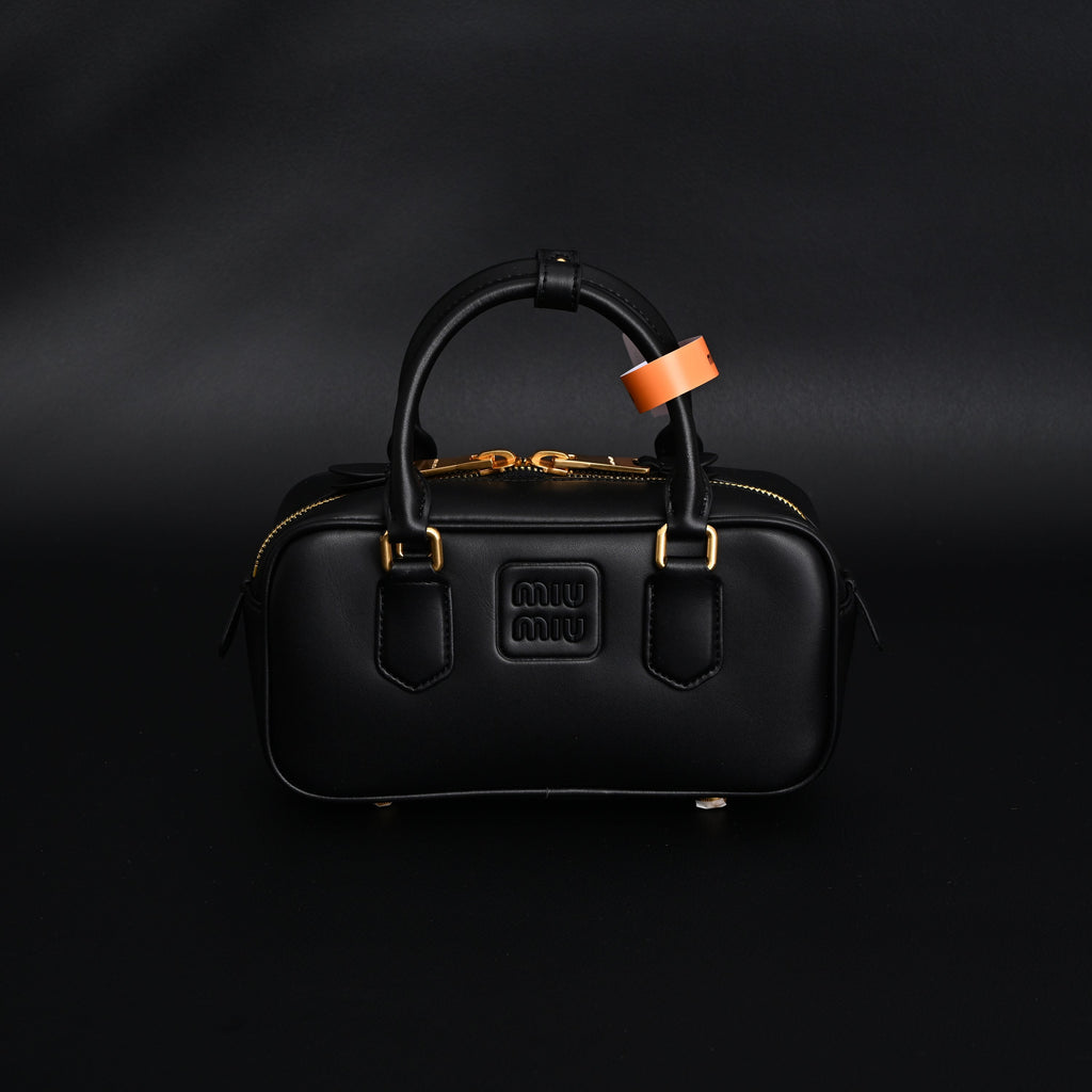 Miu Miu Black Matelassé Leather Satchel Bag – Mini Top Handle - Black with Gold-Tone Accents product image 7, provided for