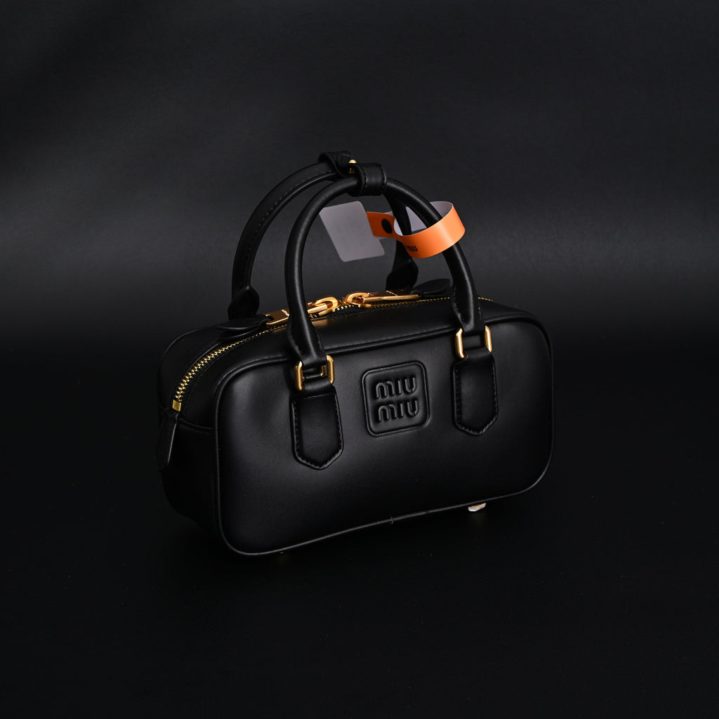 Miu Miu Black Matelassé Leather Satchel Bag – Mini Top Handle - Black with Gold-Tone Accents product image 9, provided for