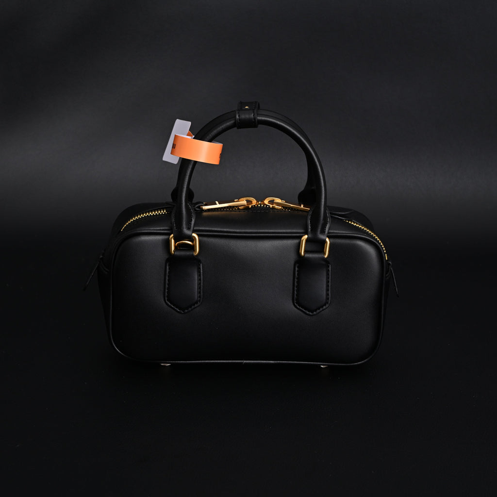 Miu Miu Black Matelassé Leather Satchel Bag – Mini Top Handle - Black with Gold-Tone Accents product image 11, provided for
