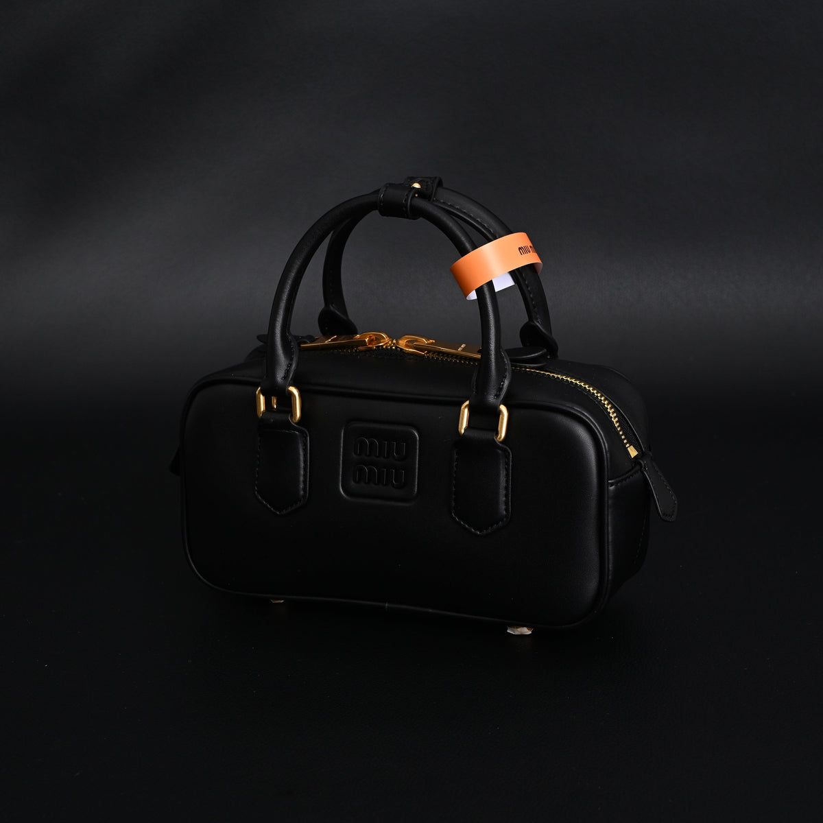 Miu Miu Black Matelassé Leather Satchel Bag – Mini Top Handle - Black with Gold-Tone Accents product image 12, provided for