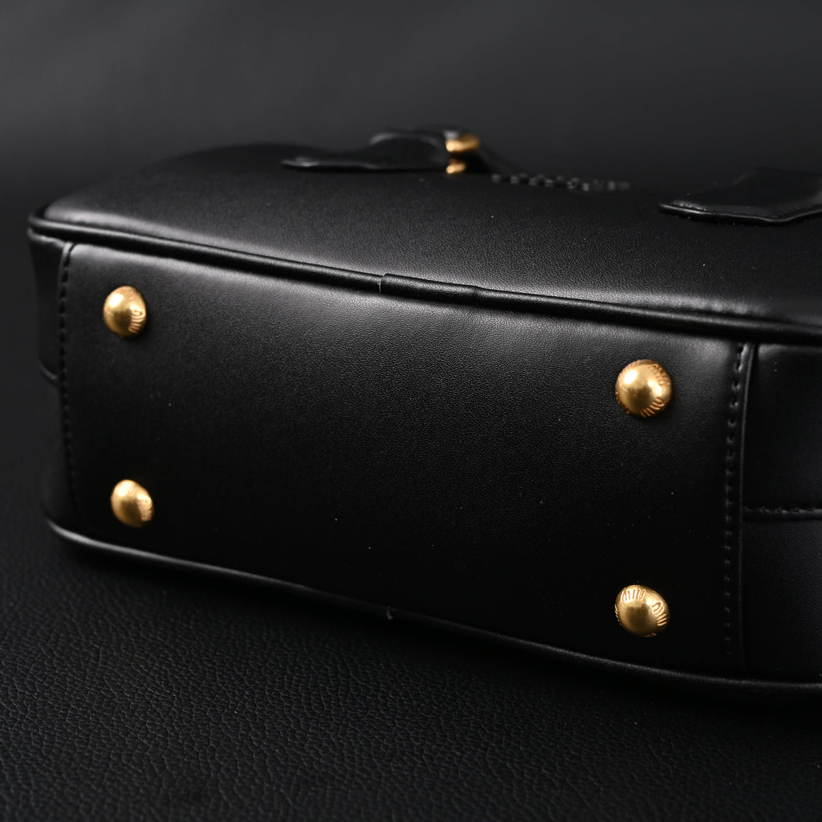 Miu Miu Black Matelassé Leather Satchel Bag – Mini Top Handle - Black with Gold-Tone Accents product image 14, provided for