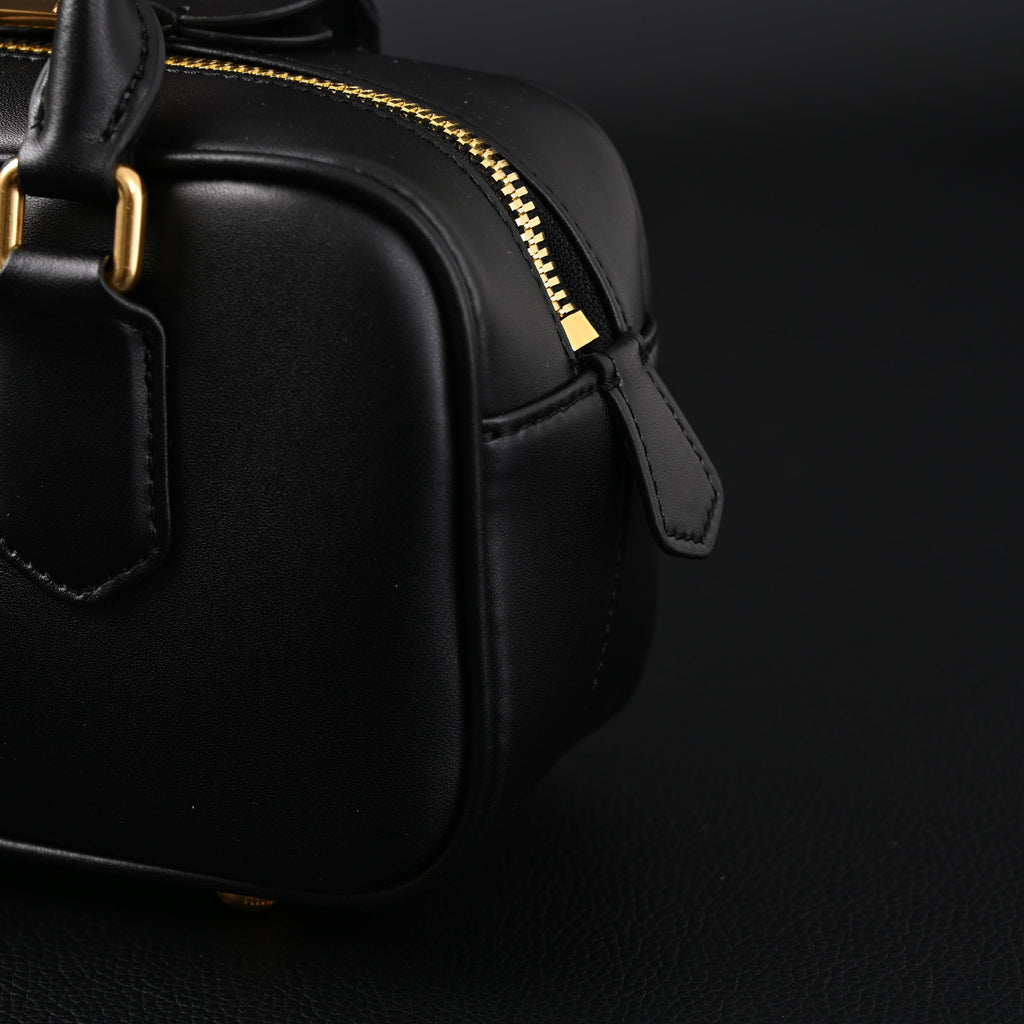 Miu Miu Black Matelassé Leather Satchel Bag – Mini Top Handle - Black with Gold-Tone Accents product image 15, provided for
