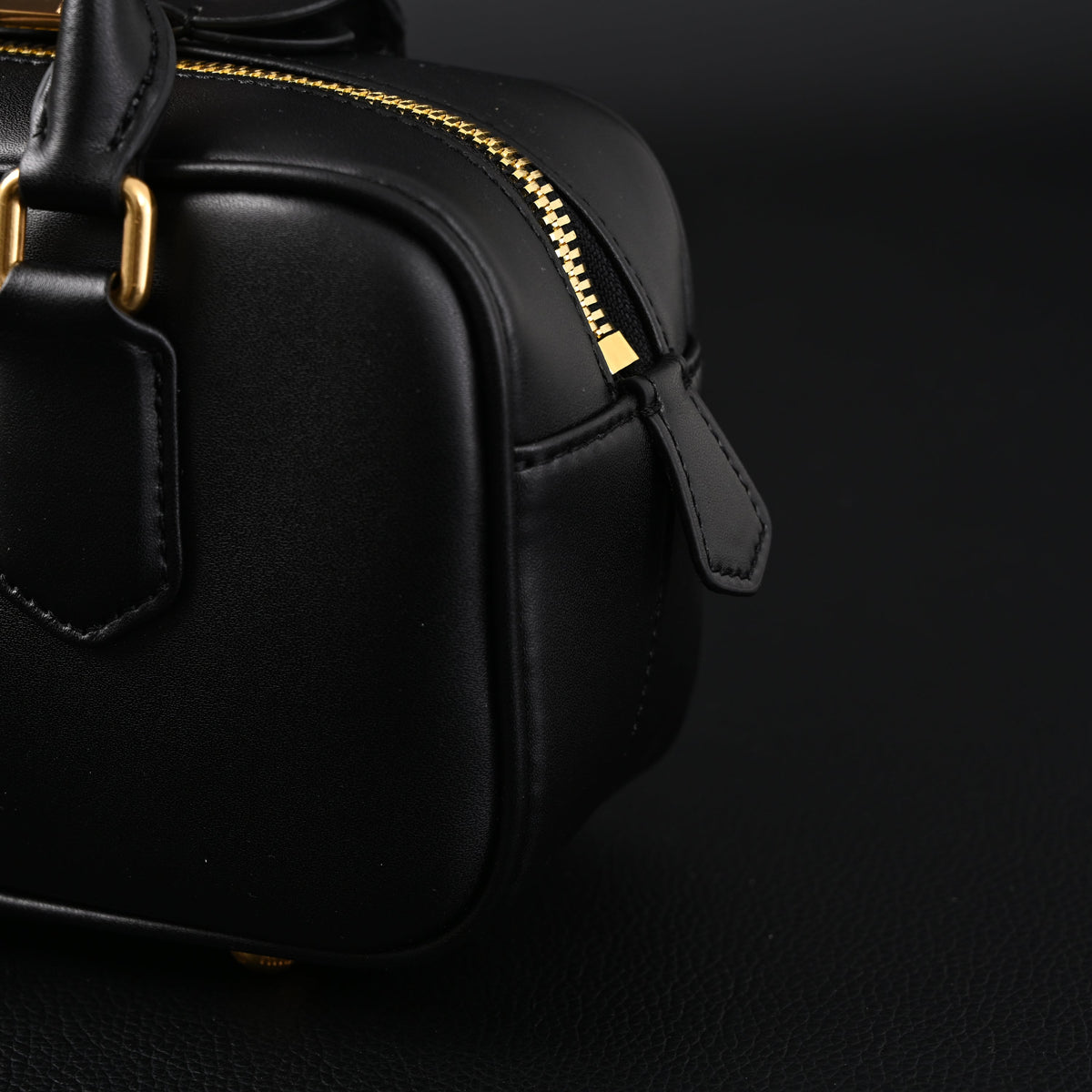 Miu Miu Black Matelassé Leather Satchel Bag – Mini Top Handle - Black with Gold-Tone Accents product image 15, provided for