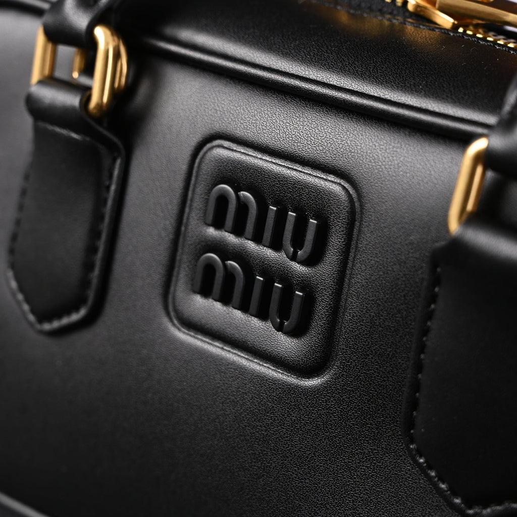 Miu Miu Black Matelassé Leather Satchel Bag – Mini Top Handle - Black with Gold-Tone Accents product image 17, provided for