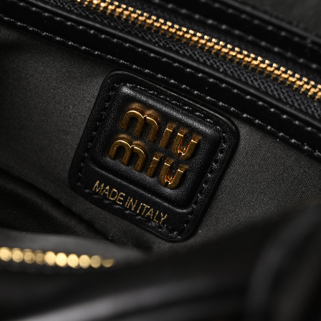 Miu Miu Black Matelassé Leather Satchel Bag – Mini Top Handle - Black with Gold-Tone Accents product image 3, provided for