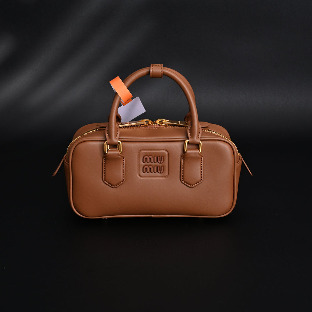 Miu Miu Leather Top Handle Satchel – Caramel Brown Satchel Bag product image 4, provided for visual reference and product