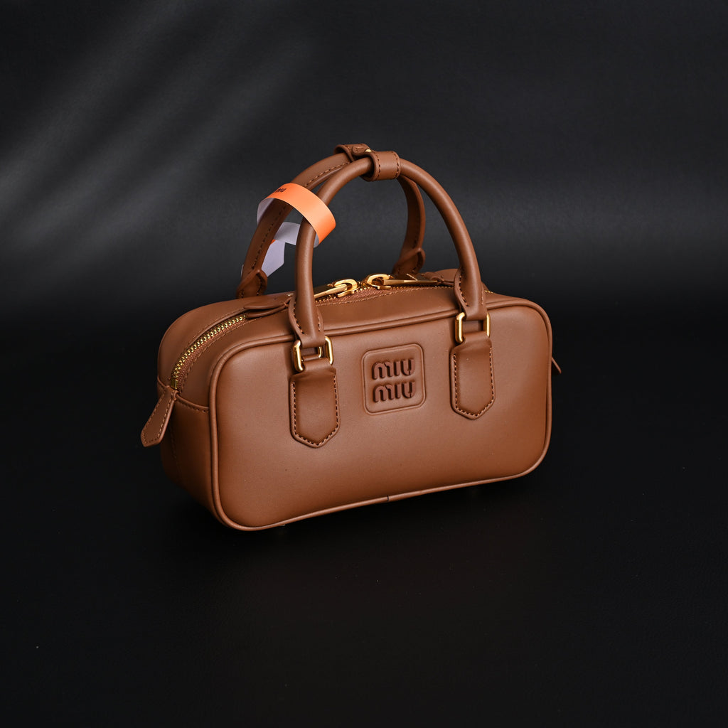 Miu Miu Leather Top Handle Satchel – Caramel Brown Satchel Bag product image 5, provided for visual reference and product