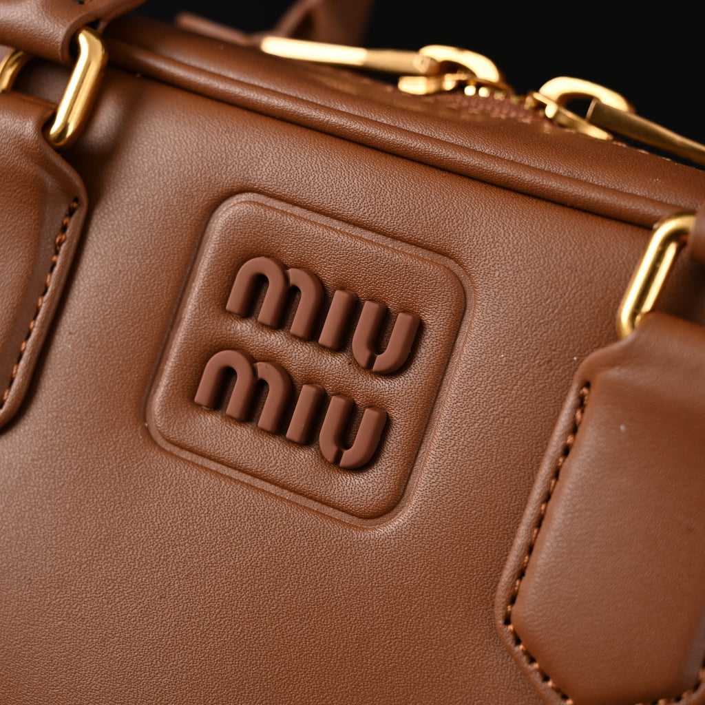 Miu Miu Leather Top Handle Satchel – Caramel Brown Satchel Bag product image 11, provided for visual reference and product