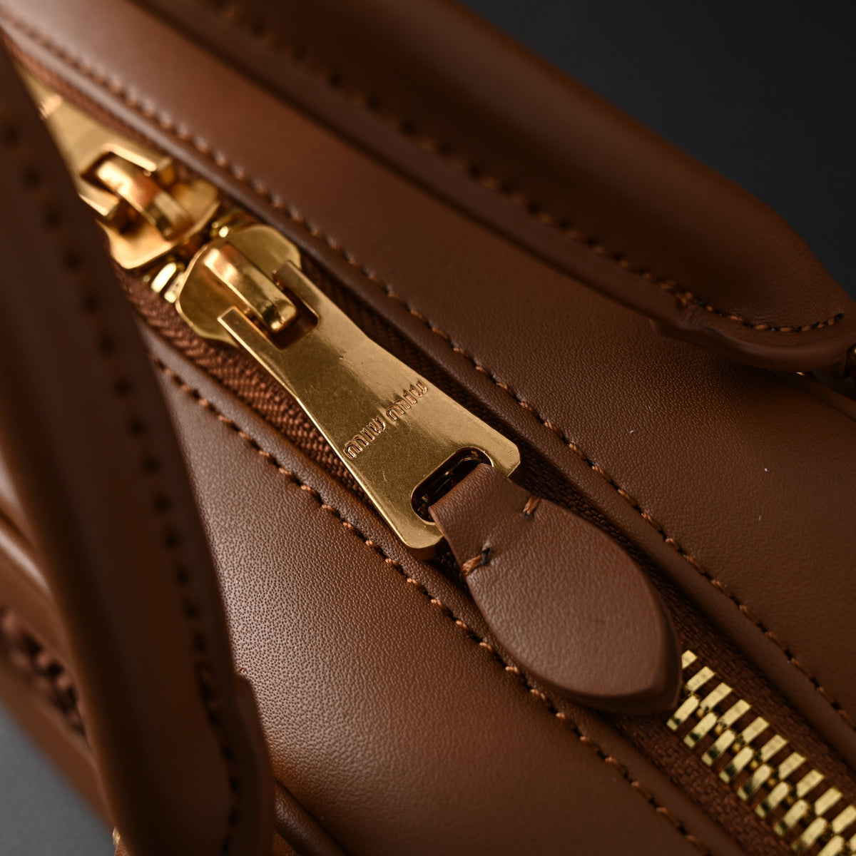 Miu Miu Leather Top Handle Satchel – Caramel Brown Satchel Bag product image 14, provided for visual reference and product