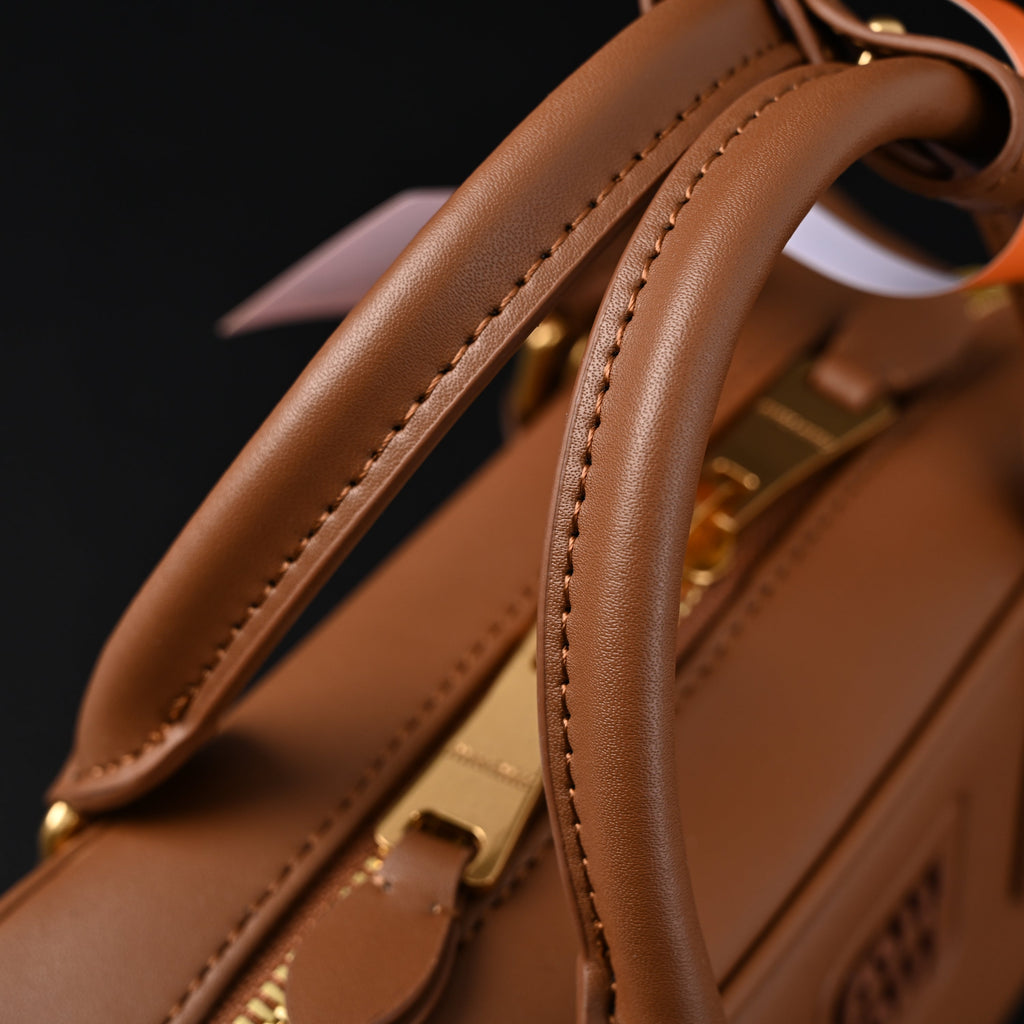 Miu Miu Leather Top Handle Satchel – Caramel Brown Satchel Bag product image 15, provided for visual reference and product