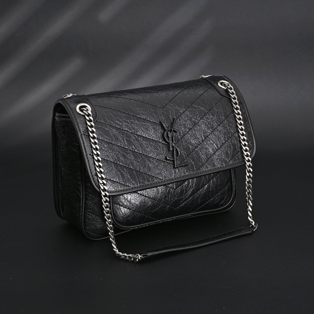 Saint Laurent Niki Medium Black Crinkled Leather Shoulder Bag product image 4, provided for visual reference and product