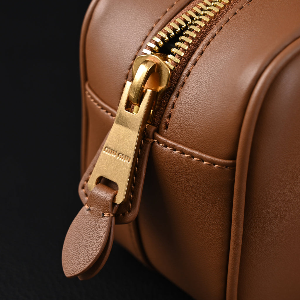 Miu Miu Leather Top Handle Satchel – Caramel Brown Satchel Bag product image 17, provided for visual reference and product