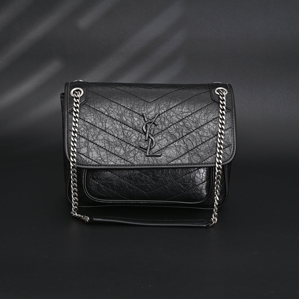 Saint Laurent Niki Medium Black Crinkled Leather Shoulder Bag product image 5, provided for visual reference and product