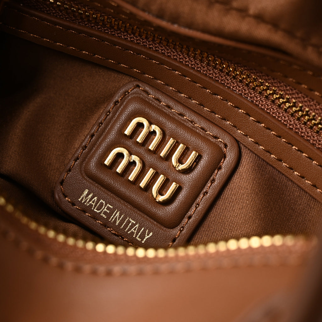 Miu Miu Leather Top Handle Satchel – Caramel Brown Satchel Bag product image 18, provided for visual reference and product