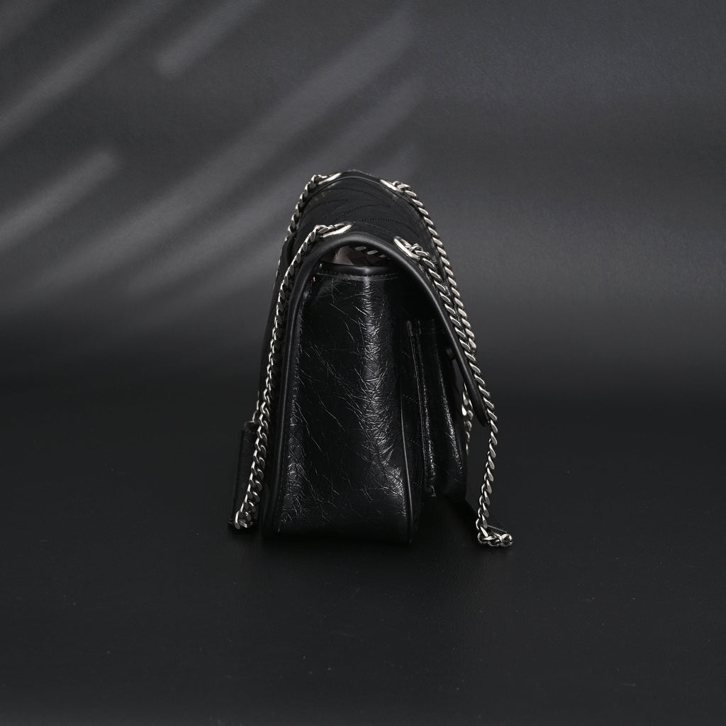 Saint Laurent Niki Medium Black Crinkled Leather Shoulder Bag product image 6, provided for visual reference and product