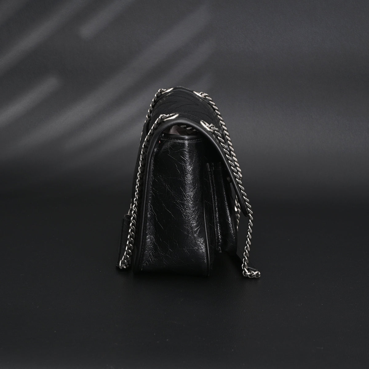 Saint Laurent Niki Medium Black Crinkled Leather Shoulder Bag product image 6, provided for visual reference and product