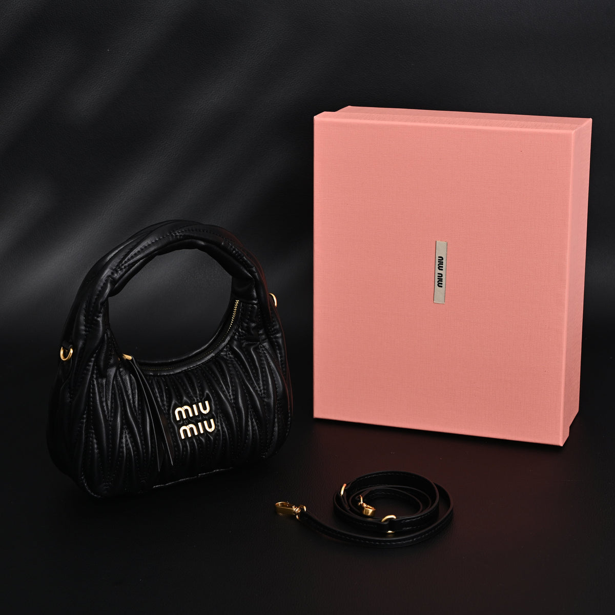 Miu Miu Matelassé Leather Hobo Bag – Black with Gold Hardware - Classic Black product image 1, provided for visual reference