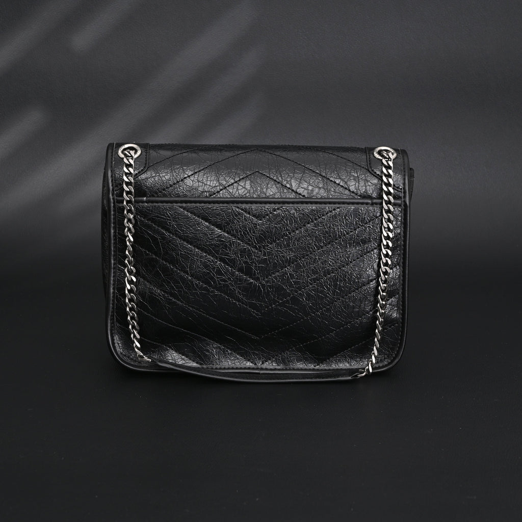 Saint Laurent Niki Medium Black Crinkled Leather Shoulder Bag product image 7, provided for visual reference and product