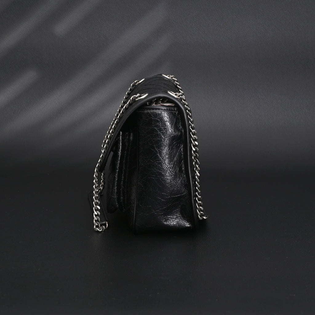 Saint Laurent Niki Medium Black Crinkled Leather Shoulder Bag product image 8, provided for visual reference and product