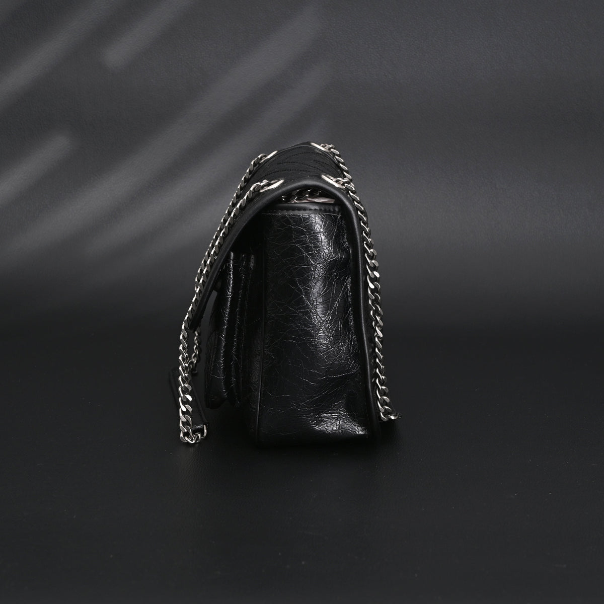 Saint Laurent Niki Medium Black Crinkled Leather Shoulder Bag product image 8, provided for visual reference and product