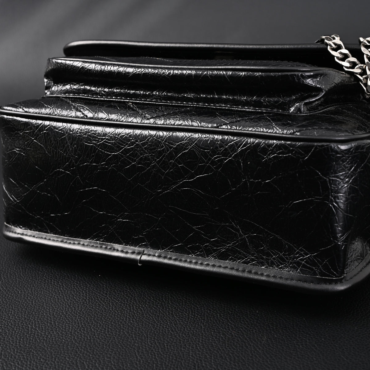 Saint Laurent Niki Medium Black Crinkled Leather Shoulder Bag product image 10, provided for visual reference and product