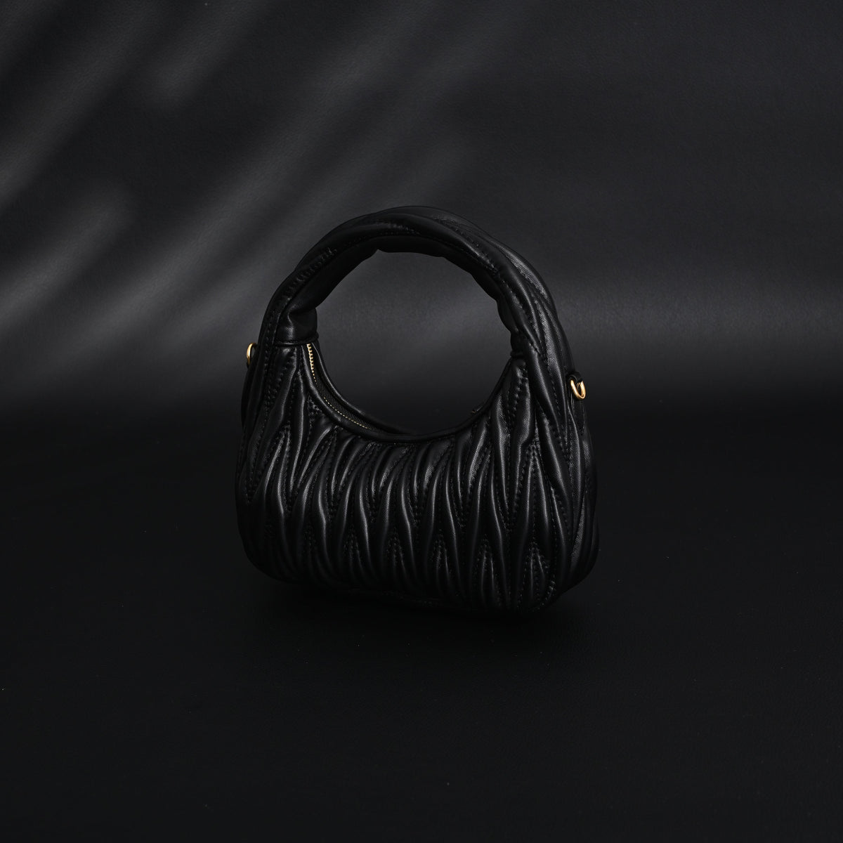 Miu Miu Matelassé Leather Hobo Bag – Black with Gold Hardware - Classic Black product image 3, provided for visual reference