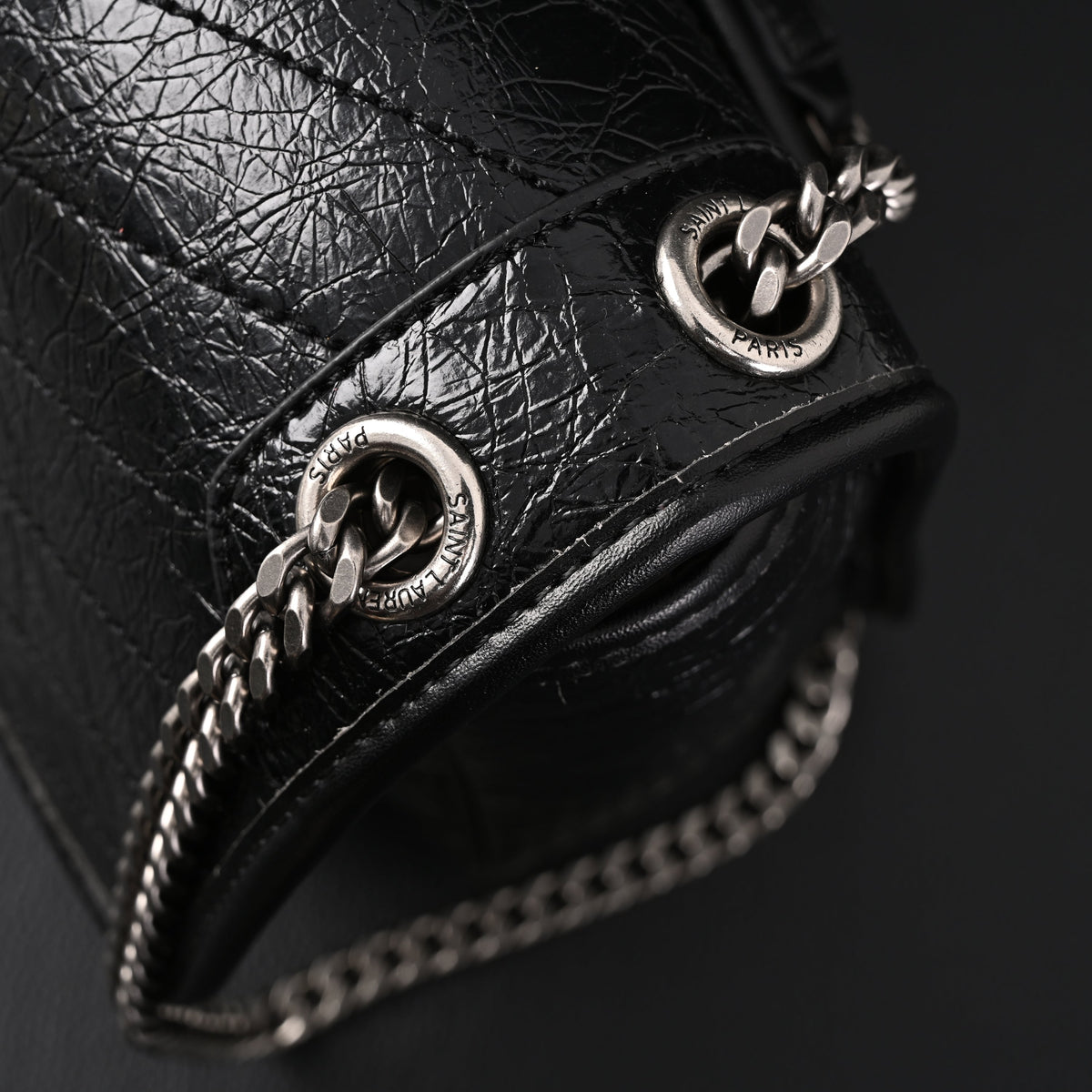 Saint Laurent Niki Medium Black Crinkled Leather Shoulder Bag product image 12, provided for visual reference and product