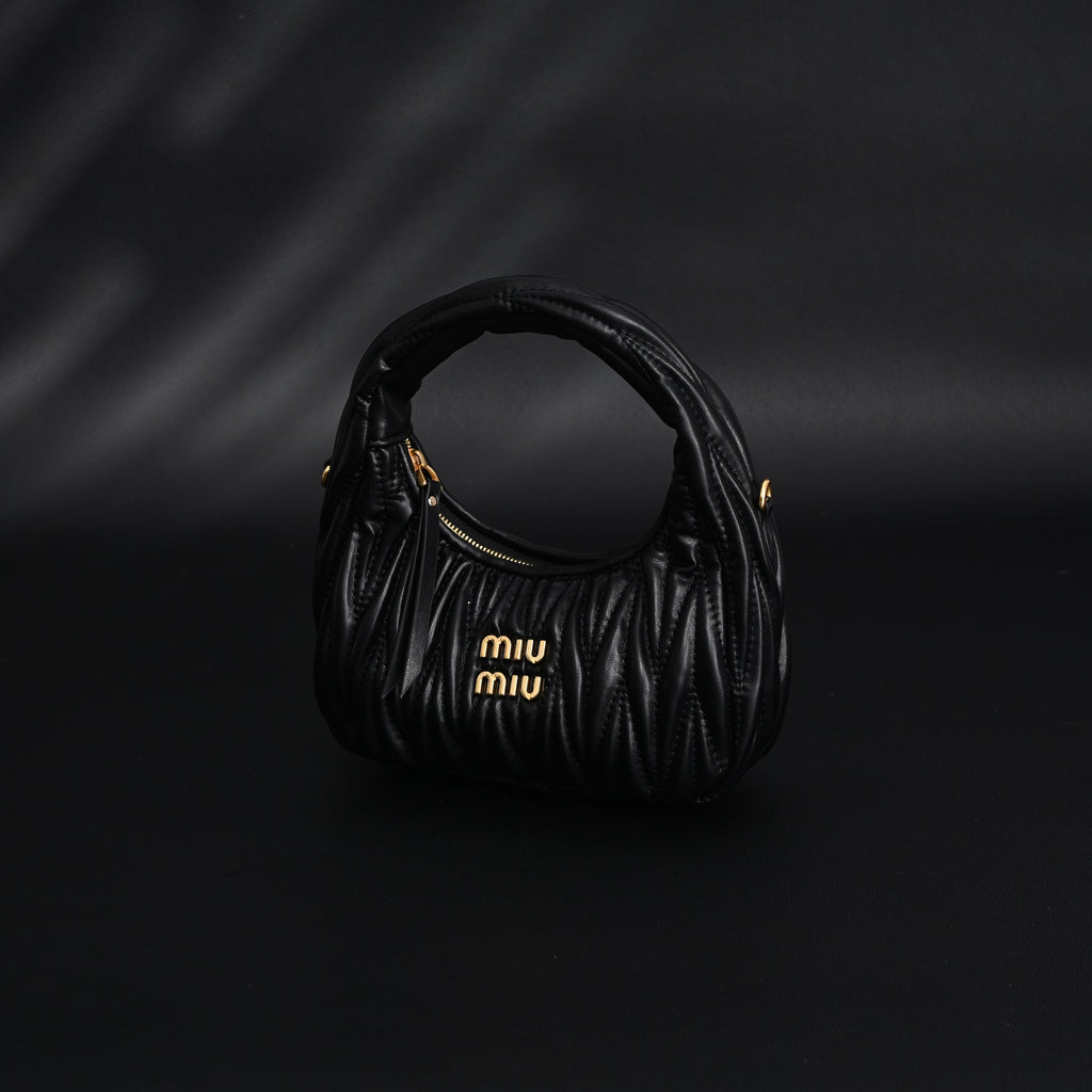 Miu Miu Matelassé Leather Hobo Bag – Black with Gold Hardware - Classic Black product image 5, provided for visual reference