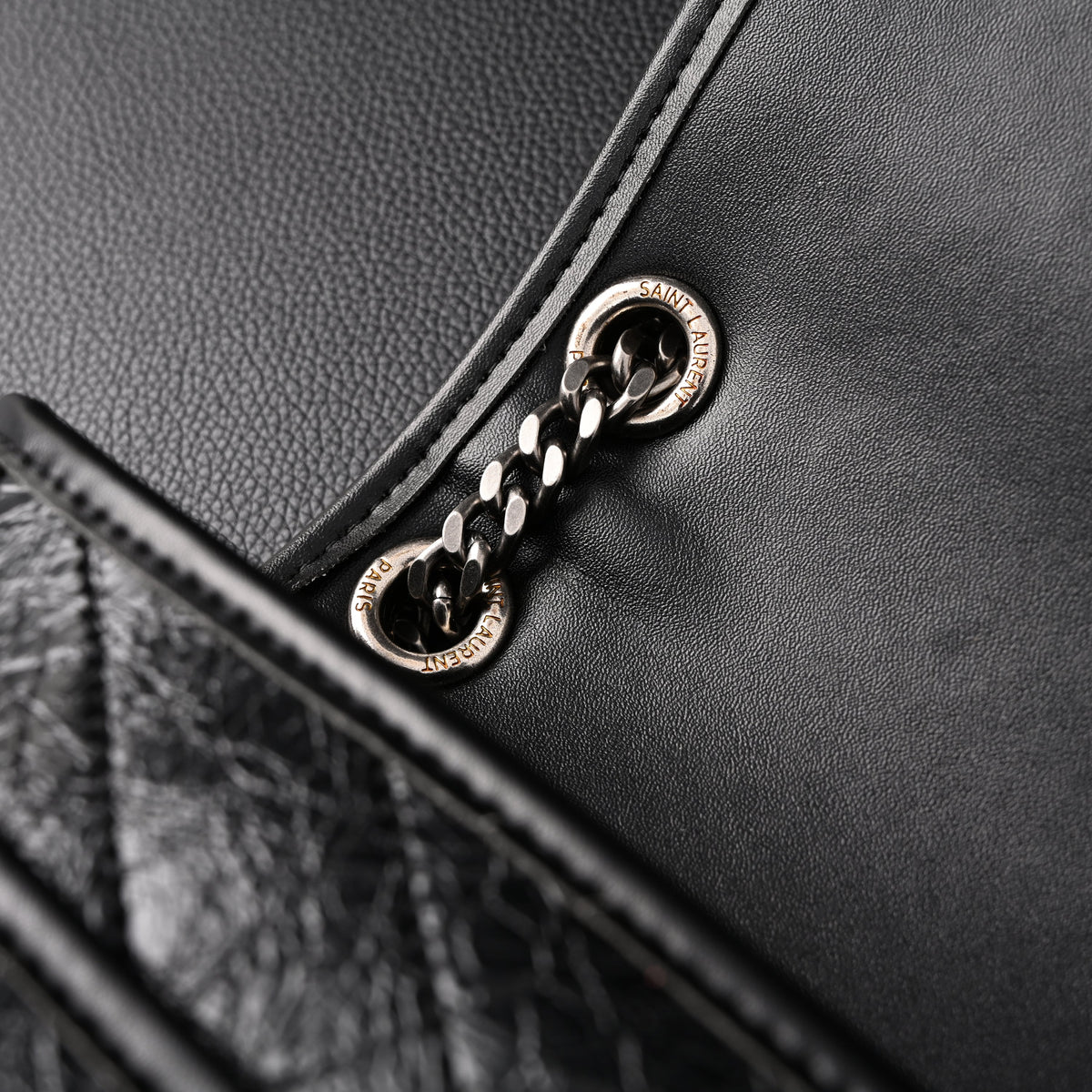 Saint Laurent Niki Medium Black Crinkled Leather Shoulder Bag product image 2, provided for visual reference and product