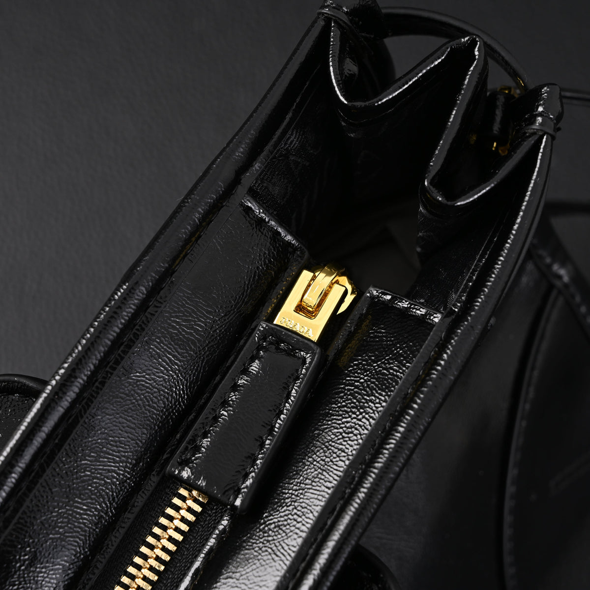 Prada Cleo Black Patent Leather Shoulder Bag with Gold Hardware product image 18, provided for visual reference and product