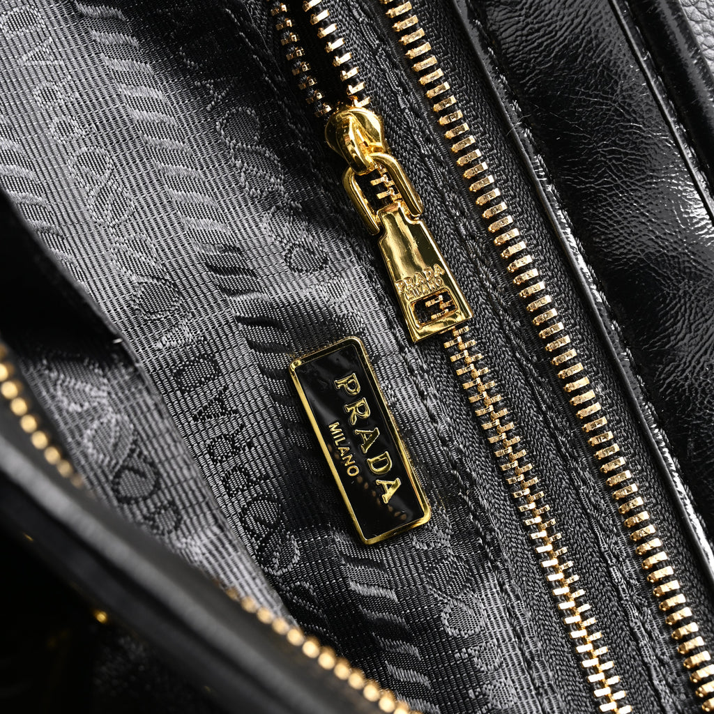 Prada Cleo Black Patent Leather Shoulder Bag with Gold Hardware product image 3, provided for visual reference and product