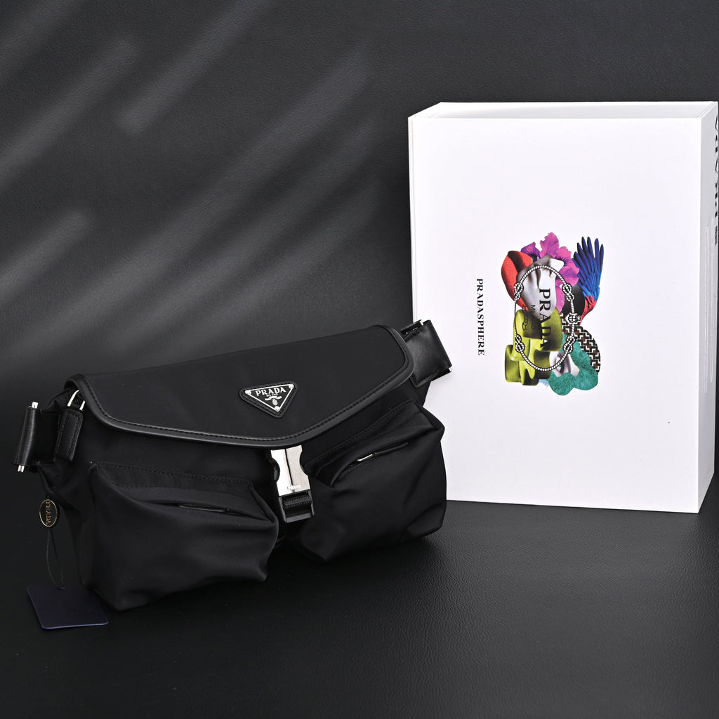 Prada Nylon Black Belt Bag with Silver Logo - Black with Silver-Tone Hardware product image 1, provided for visual reference