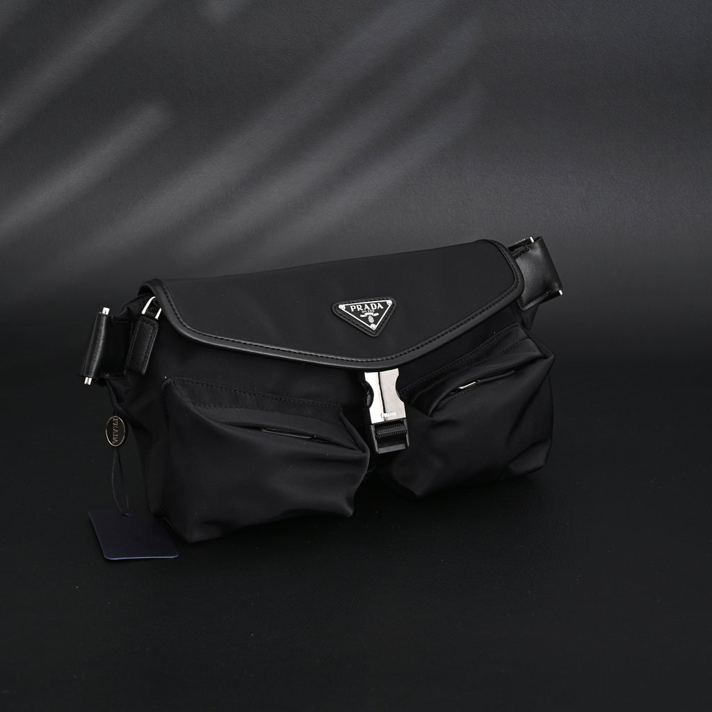 Prada Nylon Black Belt Bag with Silver Logo - Black with Silver-Tone Hardware product image 2, provided for visual reference