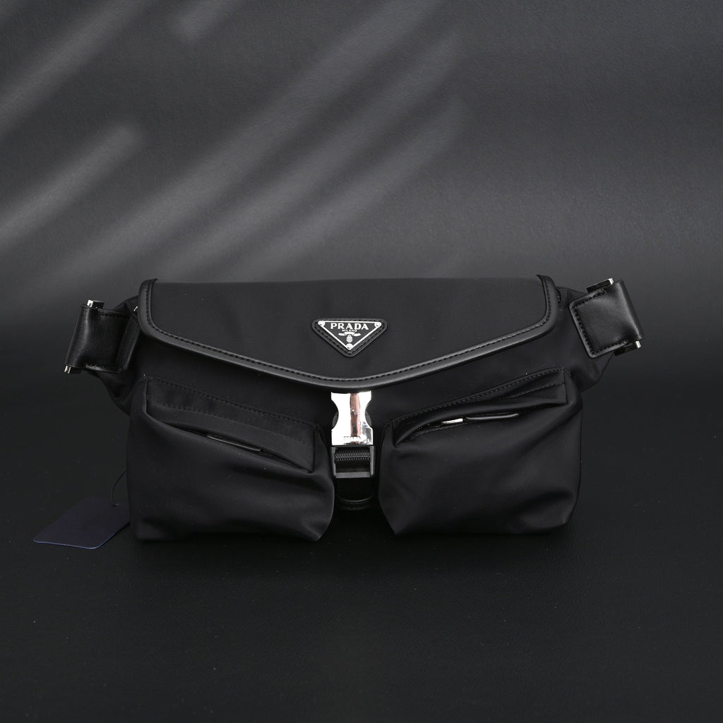 Prada Nylon Black Belt Bag with Silver Logo - Black with Silver-Tone Hardware product image 3, provided for visual reference